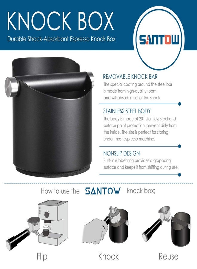 SANTOW صندوق طرق القهوة، صندوق طرق إسبريسو أسود من سانتو مع قضيب طرق قابل للإزالة وقاعدة مانعة للانزلاق - آمن للغسل في غسالة الأطباق، مصنوع من الفولاذ المقاوم للصدأ، حجم صغير - Image 4